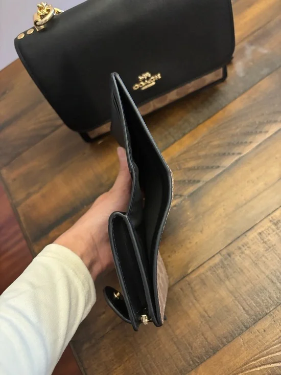 Coach SET Black Leather & Brown Signature Canvas Crossbody with Matching Wallet - Picture 8 of 16